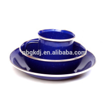 Высокое качество эмаль кружку/тарелку/миску устанавливает с блестящей голубой цвет